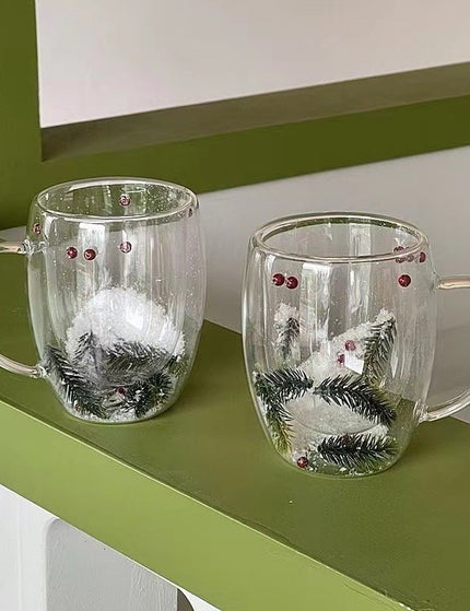 Christmas Snow Pine Branches Heat Resistant Cup Transparent Cup Coffee Cup