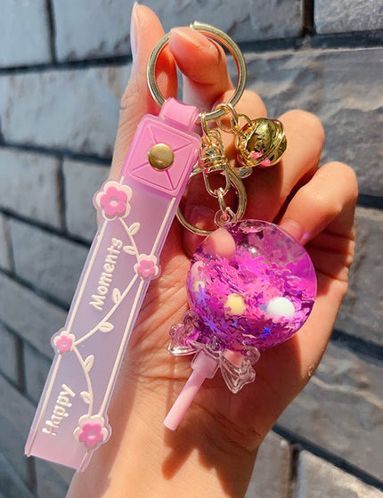 Decorative Pendant Cute Lollipop Bubble Beads Oil Quicksand Drift Bottle Keychain