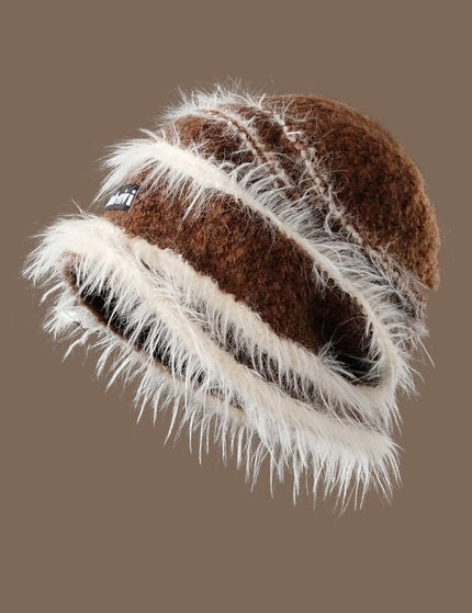 Korean Style Autumn And Winter Plush Knitted Mixed Color Stripe Warm