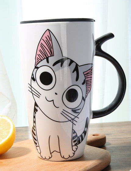 Cute Cat Ceramics Coffee Mug With Lid Large Capacity 600ml Animal Mugs Creative Drinkware Coffee Tea Cups Novelty Gifts Milk Cup