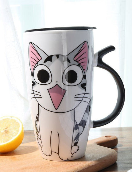 Cute Cat Ceramics Coffee Mug With Lid Large Capacity 600ml Animal Mugs Creative Drinkware Coffee Tea Cups Novelty Gifts Milk Cup