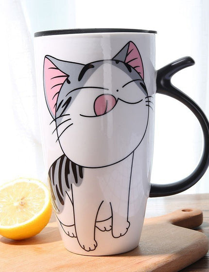 Cute Cat Ceramics Coffee Mug With Lid Large Capacity 600ml Animal Mugs Creative Drinkware Coffee Tea Cups Novelty Gifts Milk Cup