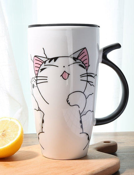 Cute Cat Ceramics Coffee Mug With Lid Large Capacity 600ml Animal Mugs Creative Drinkware Coffee Tea Cups Novelty Gifts Milk Cup