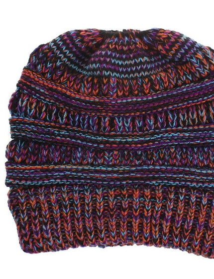 Mixed Color Knitted Wool Hat Ladies Non-labeled Ponytail Hat