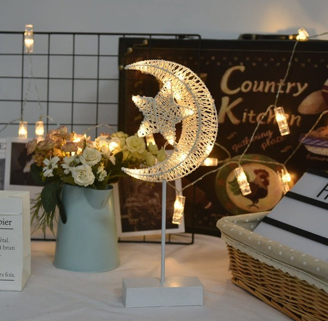 Rattan Star, Moon or Heart Table Lamp- Cozy Night Lamp for Home Decor