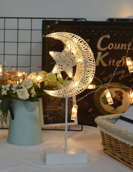 Rattan Star, Moon or Heart Table Lamp- Cozy Night Lamp for Home Decor