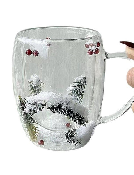 Christmas Snow Pine Branches Heat Resistant Cup Transparent Cup Coffee Cup
