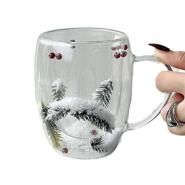 Christmas Snow Pine Branches Heat Resistant Cup Transparent Cup Coffee Cup