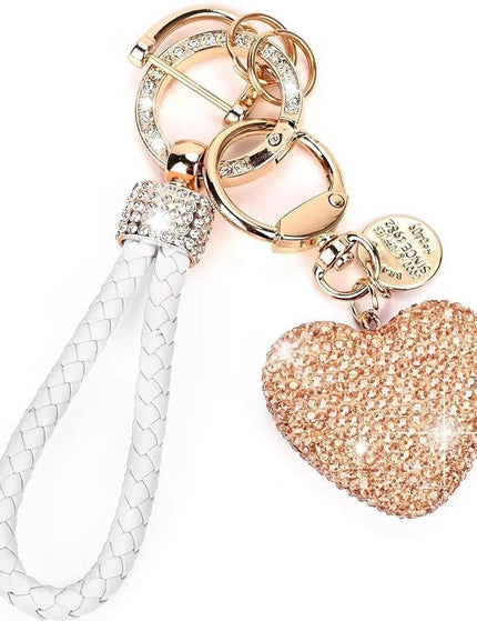 Clay Diamond Fully Jeweled Loving Heart Key Chain Diamond Leather Rope