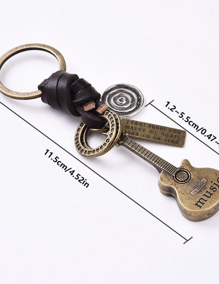Simple Personality Vintage Guitar Keychain Cowhide Woven Charm Music Lovers