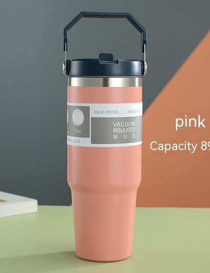 Portable Car Cup Stainless Steel Cup Travel Sports Water Bottle With Handle Cover Coffee Tumbler Cup