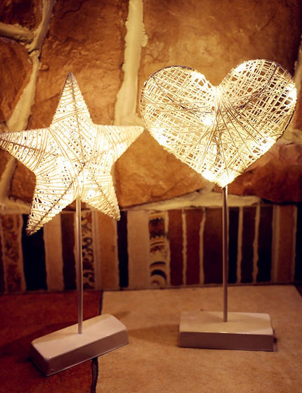 Rattan Star, Moon or Heart Table Lamp- Cozy Night Lamp for Home Decor