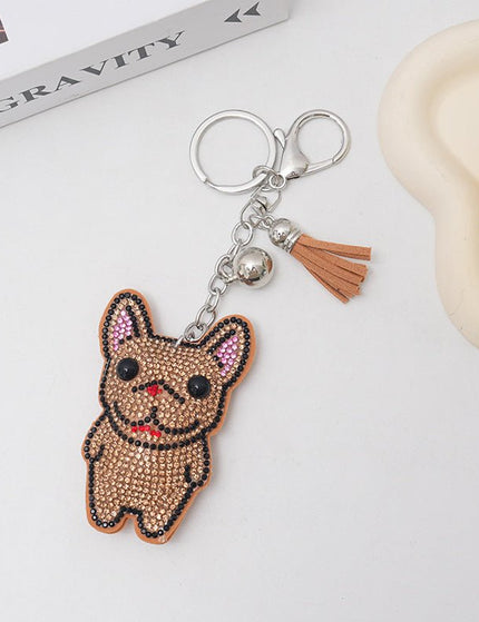 French Dog Rhinestone Keychain Fashion Diamond Bag Tassel Pendant