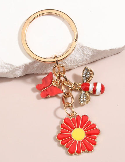Handmade Dripping Oil Cute Little Bee Flower Keychain