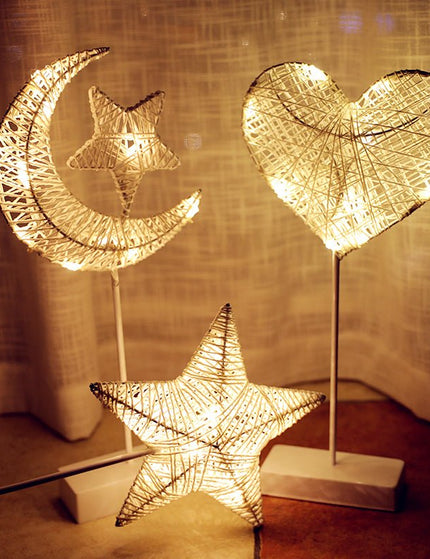 Rattan Star, Moon or Heart Table Lamp- Cozy Night Lamp for Home Decor