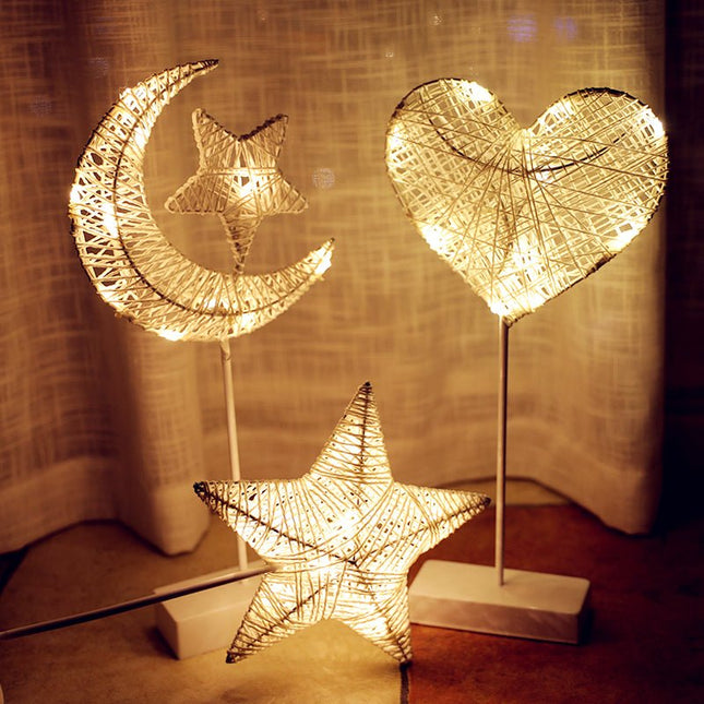 Rattan Star, Moon or Heart Table Lamp- Cozy Night Lamp for Home Decor