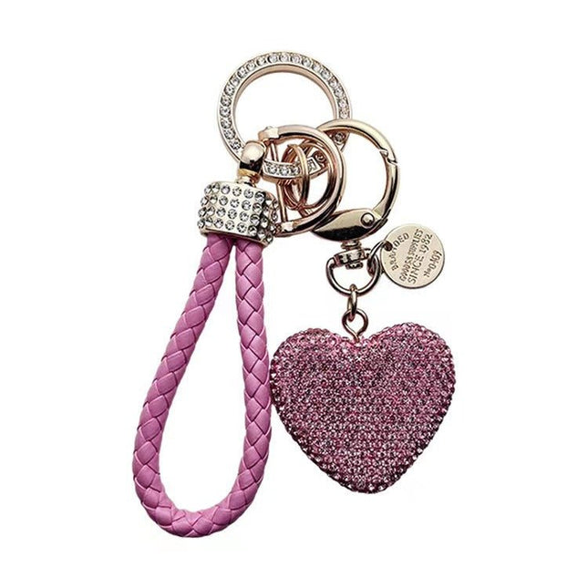 Clay Diamond Fully Jeweled Loving Heart Key Chain Diamond Leather Rope