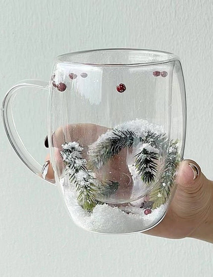 Christmas Snow Pine Branches Heat Resistant Cup Transparent Cup Coffee Cup