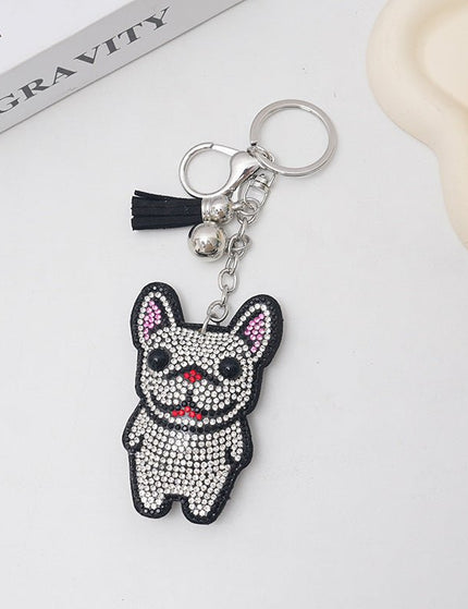 French Dog Rhinestone Keychain Fashion Diamond Bag Tassel Pendant