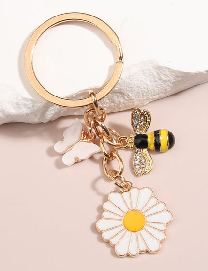 Handmade Dripping Oil Cute Little Bee Flower Keychain