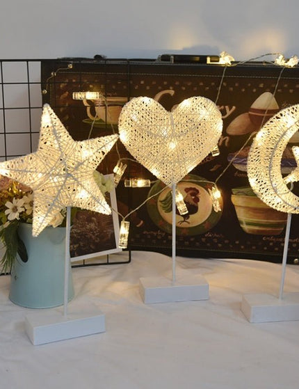 Rattan Star, Moon or Heart Table Lamp- Cozy Night Lamp for Home Decor