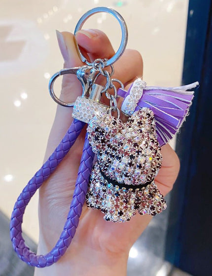 Cartoon Full Drill Method Fighting Dog Keyring Cute Men And Women Tassel Bag Keychain Ring Hanging Ornament