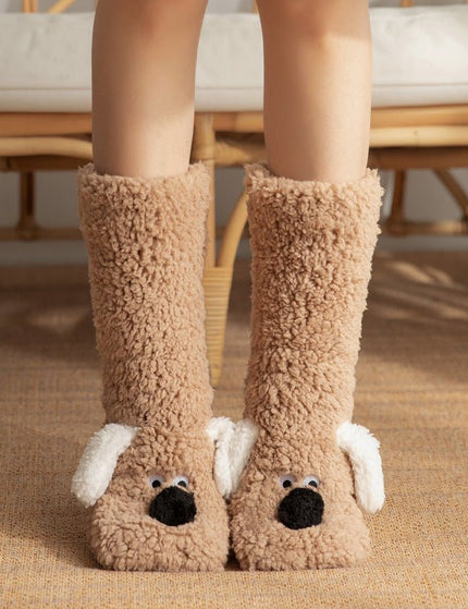 Cute Cartoon Dog Floor Socks Winter Warm Non-slip Plush Socks For Women