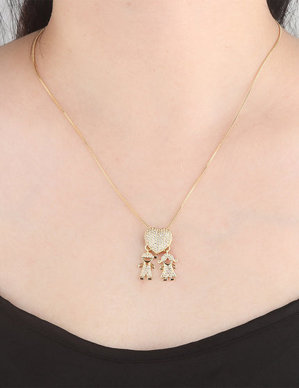 Fashion Jewelry Son Daughter Heart Gold Color Cubic Zirconia Family Girl Boy Pendant Necklace Chain Jewelry For Mother Gift