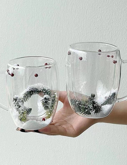 Christmas Snow Pine Branches Heat Resistant Cup Transparent Cup Coffee Cup