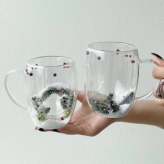 Christmas Snow Pine Branches Heat Resistant Cup Transparent Cup Coffee Cup