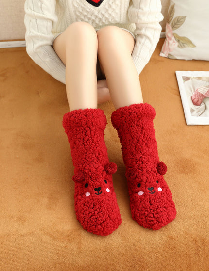 New Winter Female Floor Coral Thickening Plus Velvet Warm Home Sleep Confinement Christmas Socks Cute Kawaii Popsocket