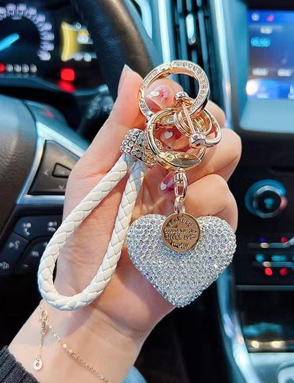Clay Diamond Fully Jeweled Loving Heart Key Chain Diamond Leather Rope