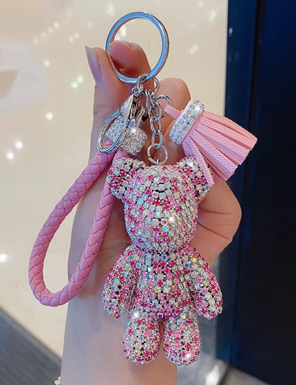 Cartoon Full Drill Method Fighting Dog Keyring Cute Men And Women Tassel Bag Keychain Ring Hanging Ornament
