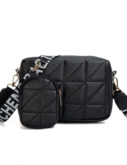2Pcs Rhombus Shoulder Bag With Wallet Letter Print Wide Shoulder Strap Small Square Bag Large Capacity Cell Phone Crossbody Bags