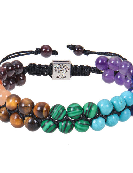 Fashion Jewelry 6mm 7 Chakra Stone Bead Yoga Meditation Bracelet Healing Crystal Double Layer Natural Gemstone Beaded Anxiety Bracelets For Women