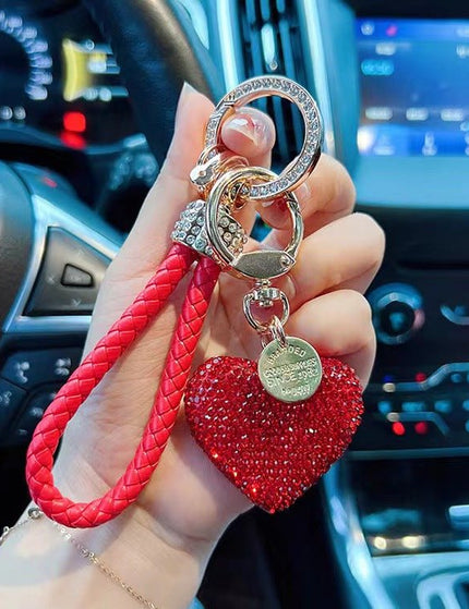 Clay Diamond Fully Jeweled Loving Heart Key Chain Diamond Leather Rope