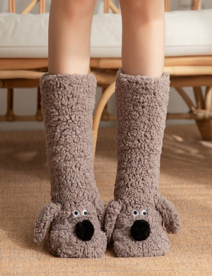 Cute Cartoon Dog Floor Socks Winter Warm Non-slip Plush Socks For Women
