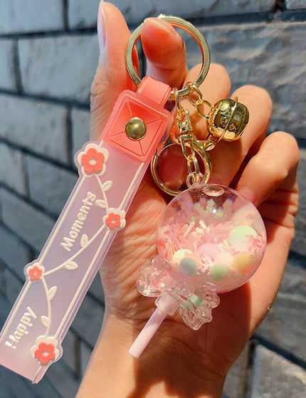 Decorative Pendant Cute Lollipop Bubble Beads Oil Quicksand Drift Bottle Keychain