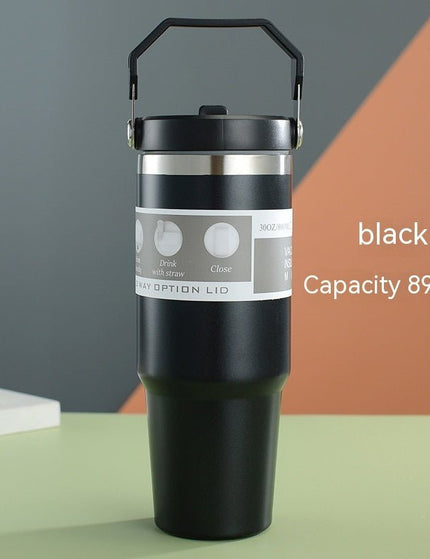 Portable Car Cup Stainless Steel Cup Travel Sports Water Bottle With Handle Cover Coffee Tumbler Cup