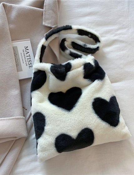 Love Heart Shoulder Bags Winter Plush Shopping Bags For Women