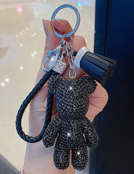 Cartoon Full Drill Method Fighting Dog Keyring Cute Men And Women Tassel Bag Keychain Ring Hanging Ornament