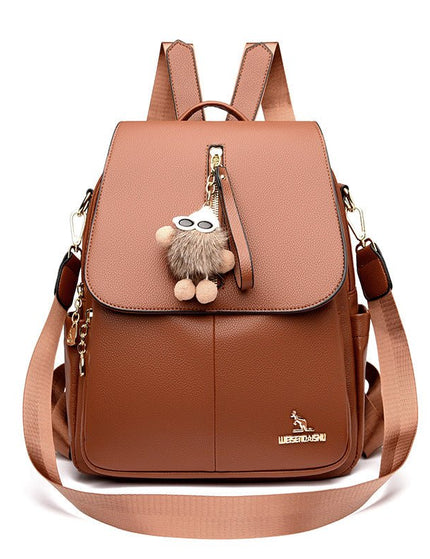 New Genuine Leather With Pendant High-value Female Student Travel Backpack