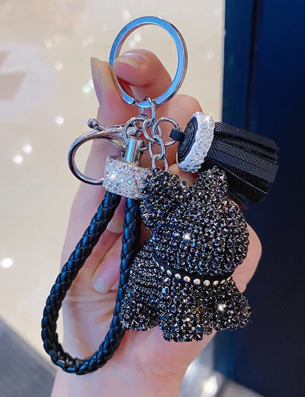 Cartoon Full Drill Method Fighting Dog Keyring Cute Men And Women Tassel Bag Keychain Ring Hanging Ornament
