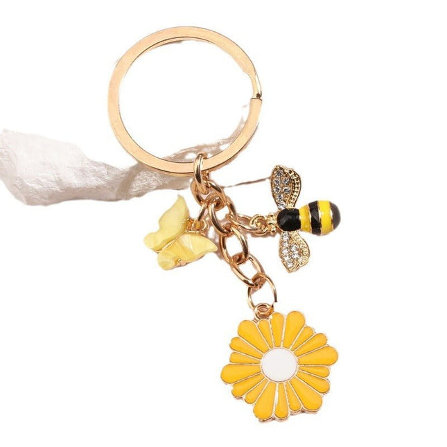 Handmade Dripping Oil Cute Little Bee Flower Keychain