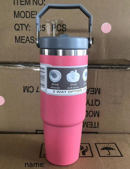 Portable Car Cup Stainless Steel Cup Travel Sports Water Bottle With Handle Cover Coffee Tumbler Cup