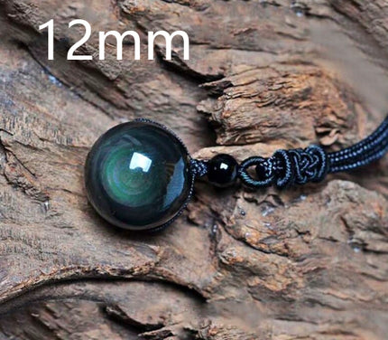 Natural Obsidian Rainbow Eye Transfer Good Luck Pearl Pendant Necklace Polyester Rope Chain Necklace Jewelry For Woman