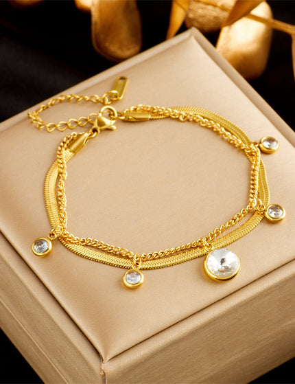 Stainless Steel Gold Plated Punk Fashion Double Layer Bracelet For Women Girl Snake Chain Party Luxury Jewelry