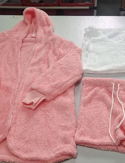 3pcs Womens Clothing Long Sleeve Crop Tank Top And Drawstring Shorts Pajama Set