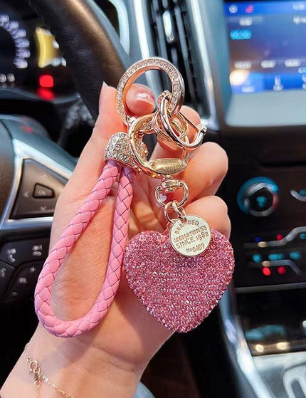 Clay Diamond Fully Jeweled Loving Heart Key Chain Diamond Leather Rope