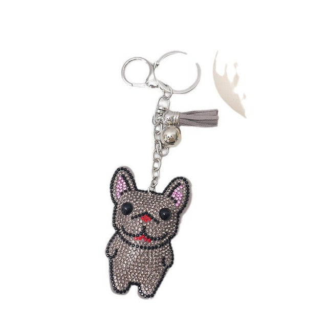 French Dog Rhinestone Keychain Fashion Diamond Bag Tassel Pendant